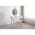 Coiffeuse de maquillage avec miroir LED et tabouret – Image 2