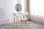 Coiffeuse de maquillage avec miroir LED et tabouret – Image 3
