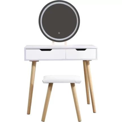 Coiffeuse de maquillage avec miroir LED et tabouret
