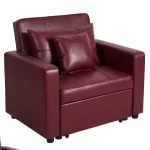Fauteuil Convertible, Cuir Rouge bordeaux – Image 2